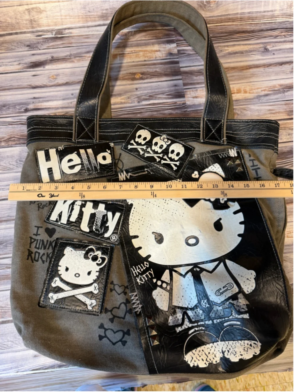 Rare Hello Kitty 2012 Graphic Patchwork Punk Loungefly Tote Bag Sanrio Y2K